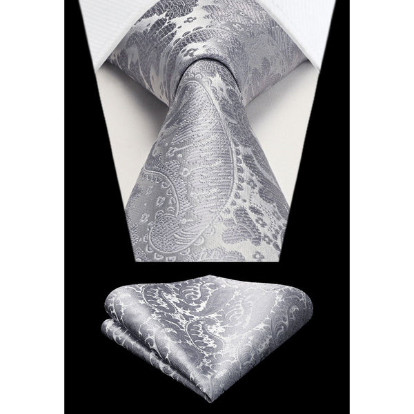 Paisley Tie Handkerchief Set - SILVER GREY 