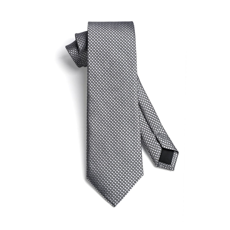 Plaid Tie Handkerchief Cufflinks Clip - SILVER 