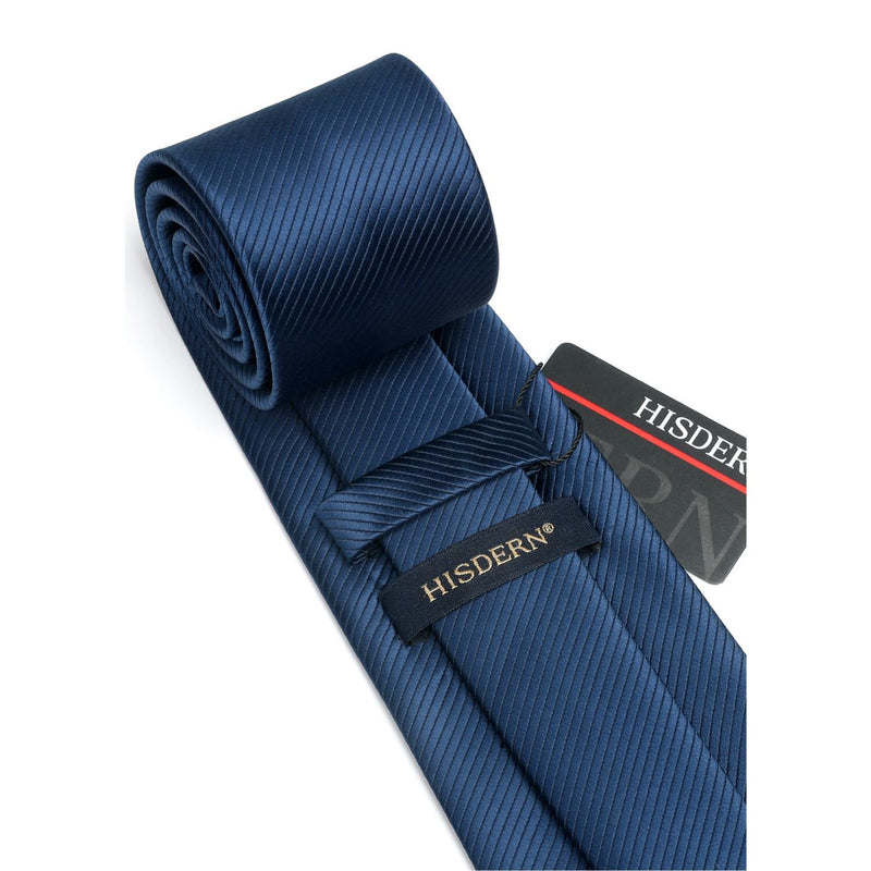 Stripe Tie Handkerchief Set - A- NAVY BLUE1