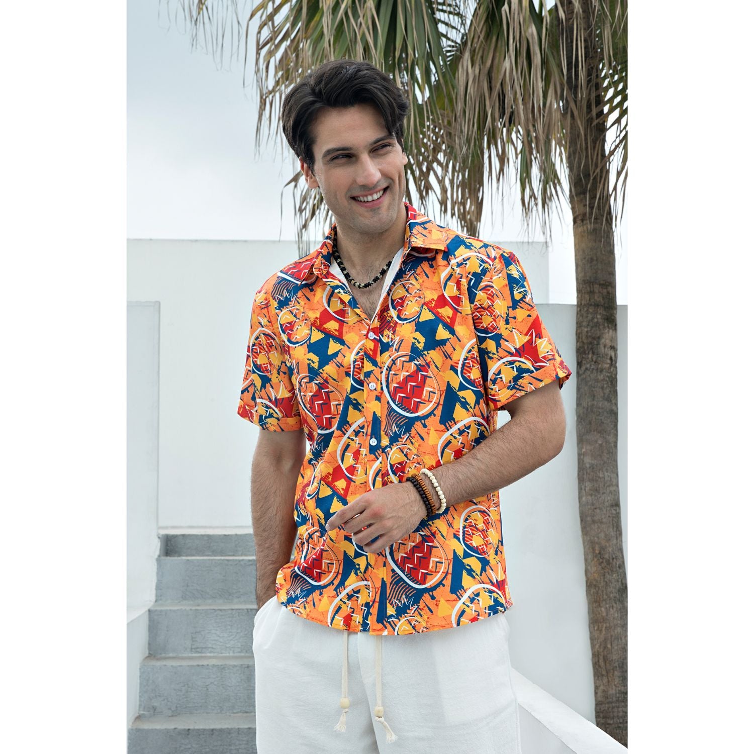 Hawaiian Tropical Shirts with Pocket - ORANGE