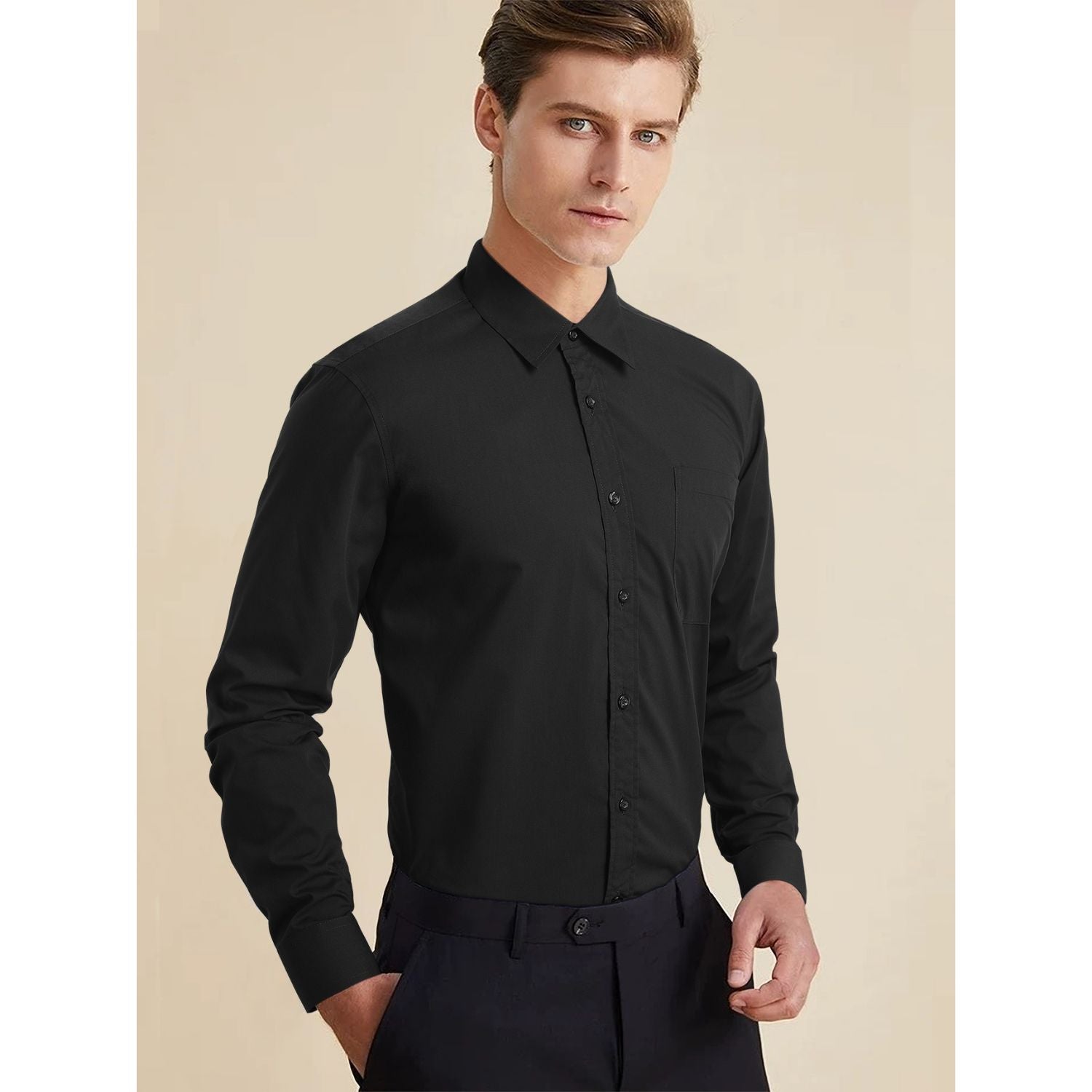 Men's Shirt with Tie Handkerchief Set - 01-BLACK/RED