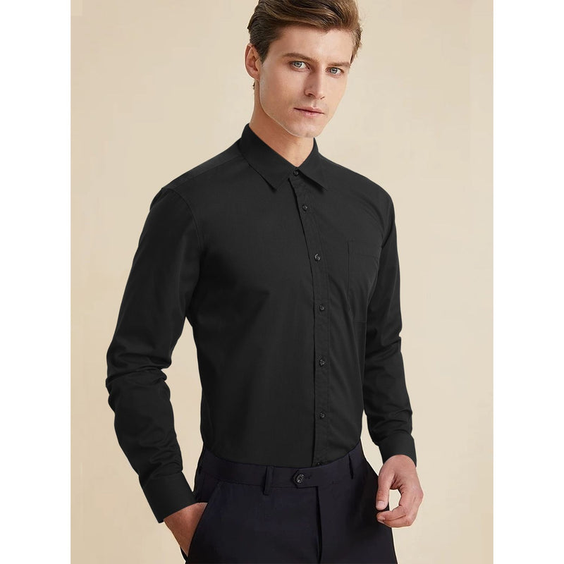 Men's Shirt with Tie Handkerchief Set - 01-BLACK/RED 