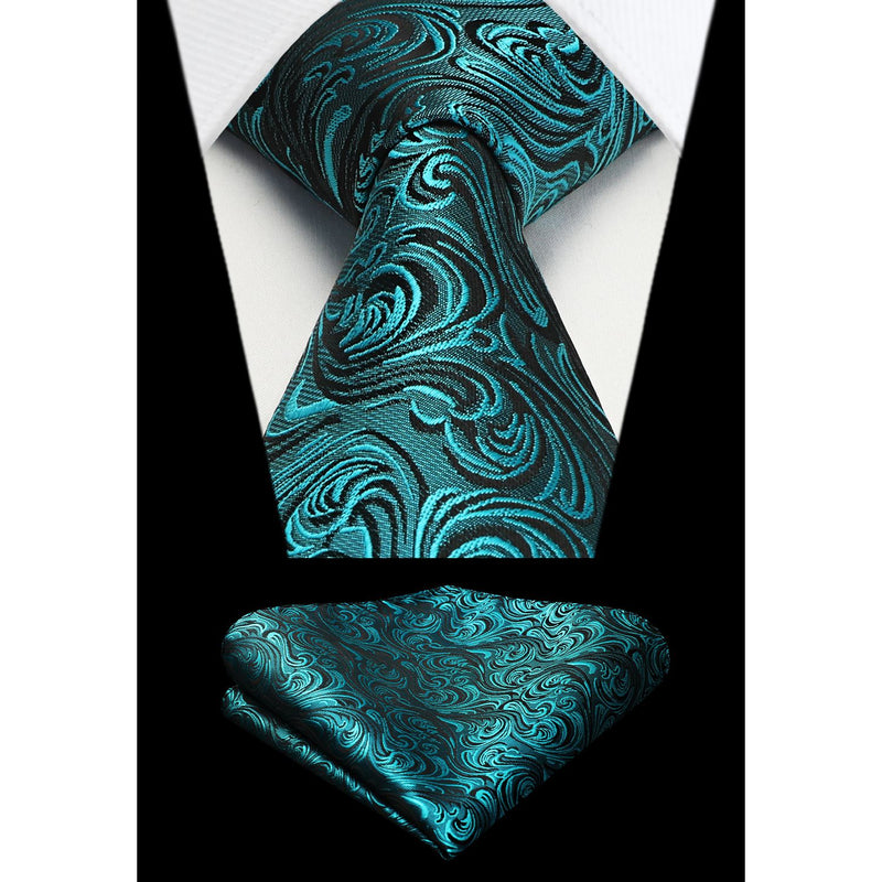 Paisley Tie Handkerchief Set - TURQUOISE 