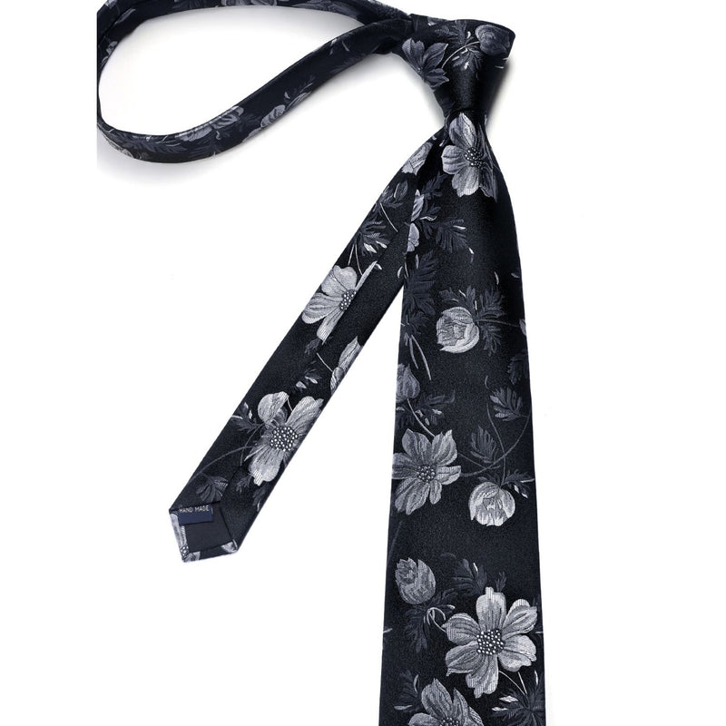 Floral Tie Handkerchief Cufflinks - A-BLACK 