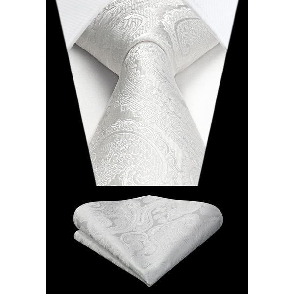 Paisley Tie Handkerchief Set - WHITE 