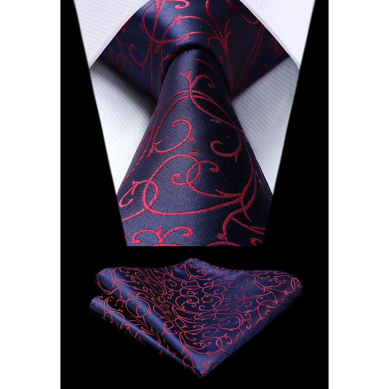 Floral Tie Handkerchief Set - 09 PURPLE/RED 
