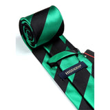 Stripe Tie Handkerchief Set - C-01-GREEN/BLACK
