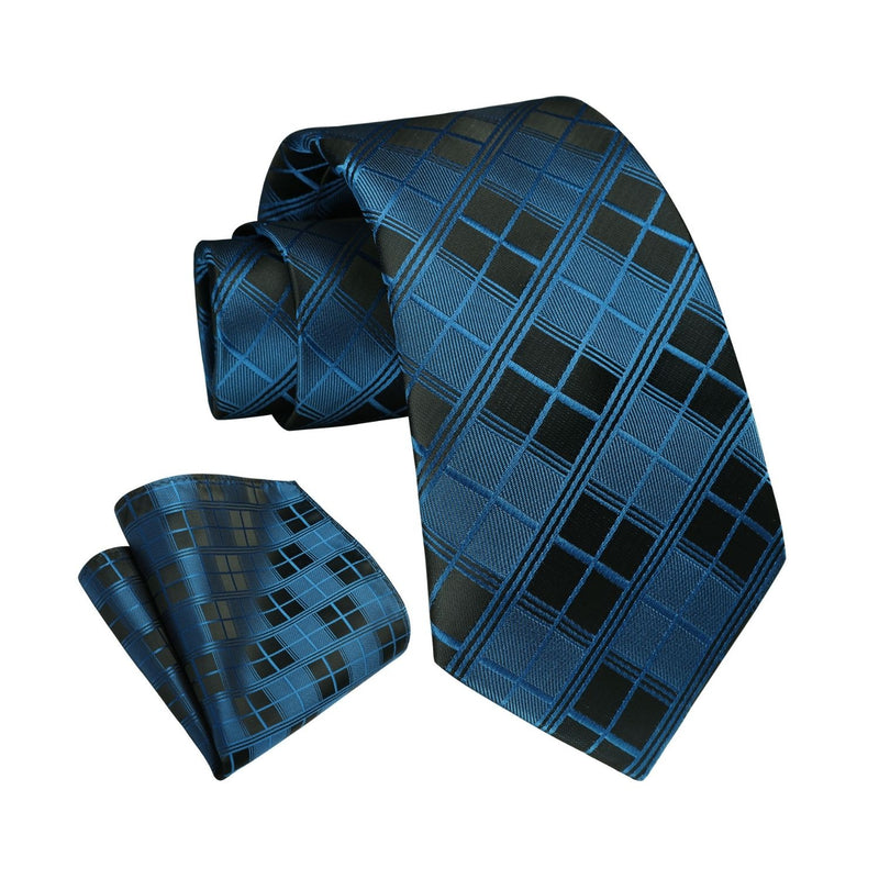 Plaid Tie Handkerchief Set - NAVY/BLACK 