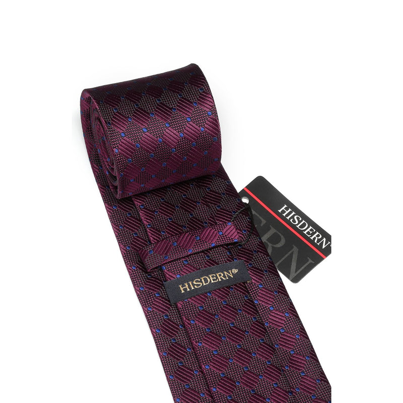 Plaid Tie Handkerchief Cufflinks Clip - DARK RED 