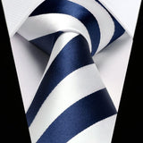 Stripe Tie Handkerchief Set - A- NAVY BLUE WHITE