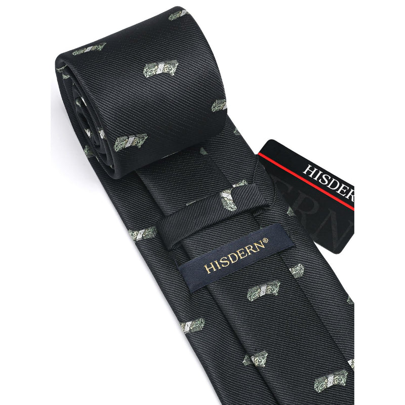 Pattern Tie Handkerchief Set - BLACK-2 