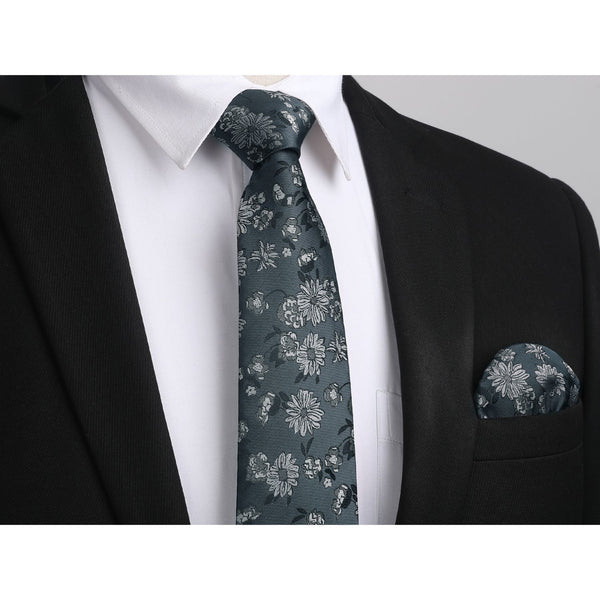 Floral Tie Handkerchief Set - 27 GREY 