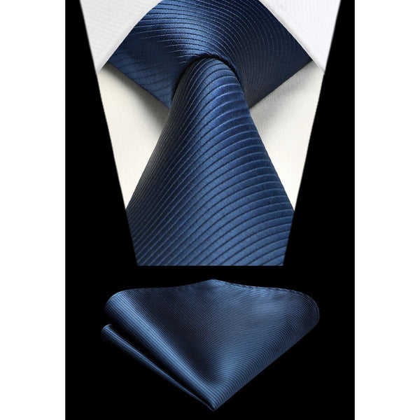 Stripe Tie Handkerchief Set - A- NAVY BLUE1