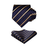 Stripe Tie Handkerchief Set - A-navy Blue/Wheat 
