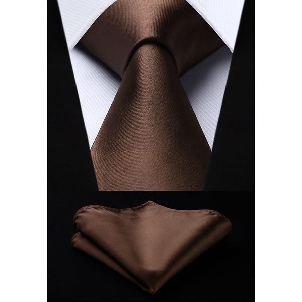 Solid Tie Handkerchief Set - SADDLE BROWN 