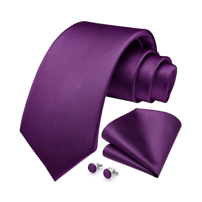 Solid Tie Handkerchief Cufflinks - PURPLE 