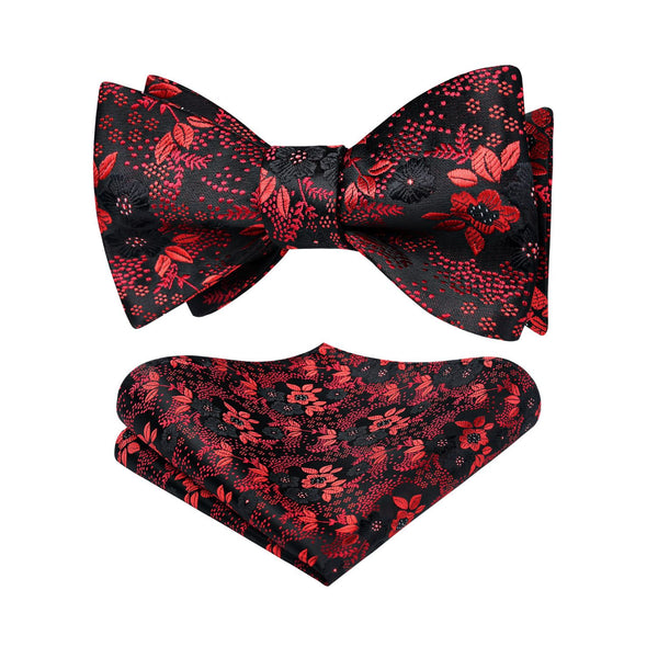 Floral Bow Tie & Pocket Square - RED 