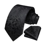Floral Tie Handkerchief Set - 03A-BLACK 