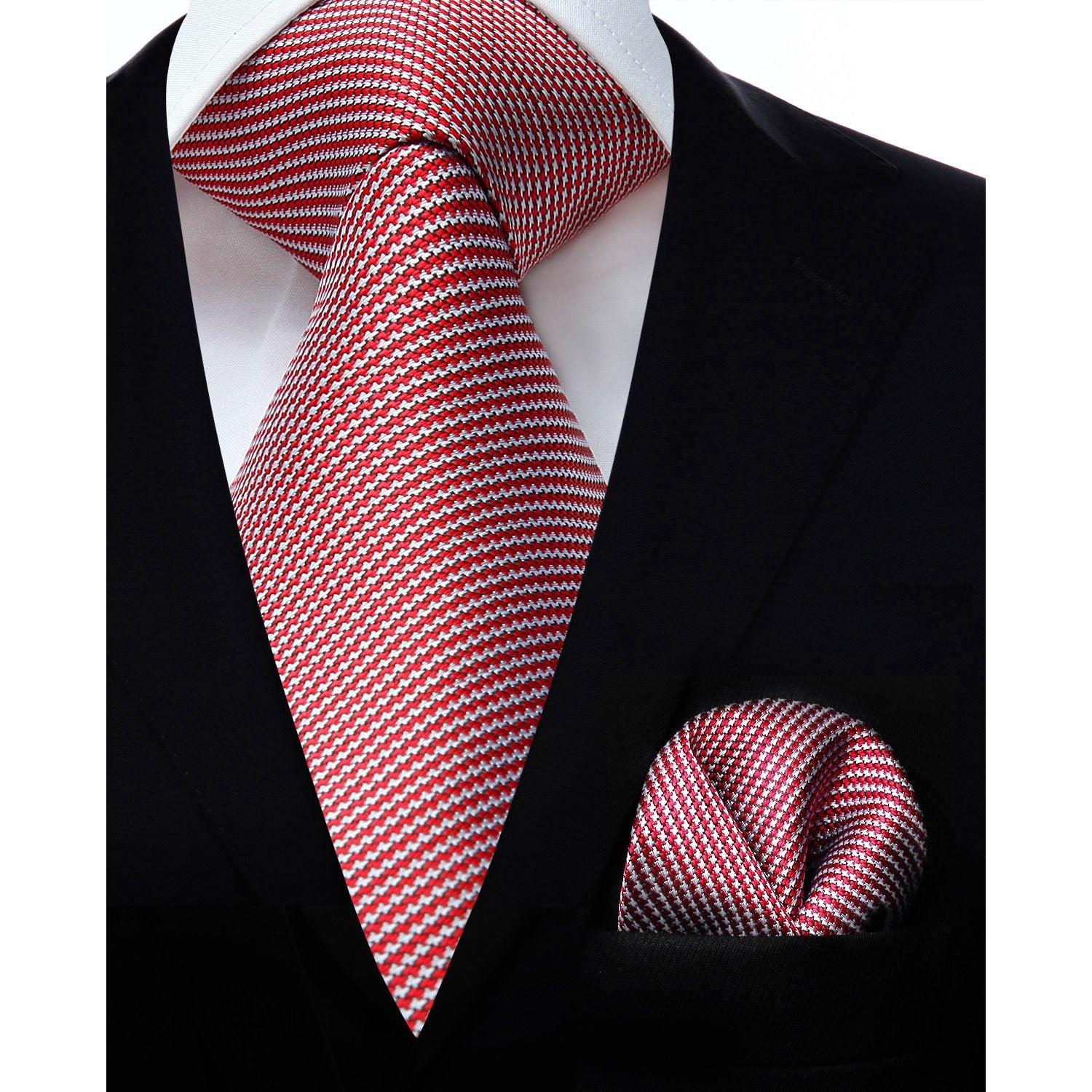 Houndstooth Tie Handkerchief Set - WHITE/RED – Hisdern