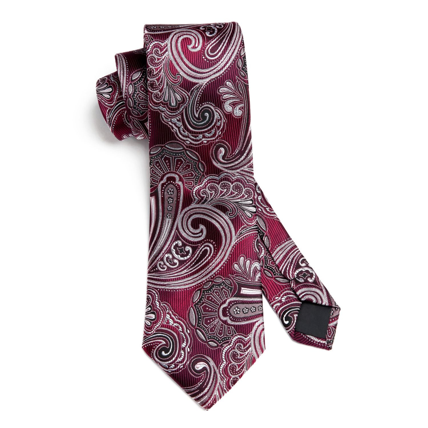 Paisley Tie Handkerchief Set - BURGUNDY/GRAY