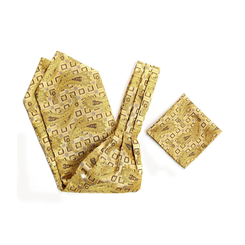 Floral Paisley Ascot Cravat Scarf - YELLOW/GOLD 