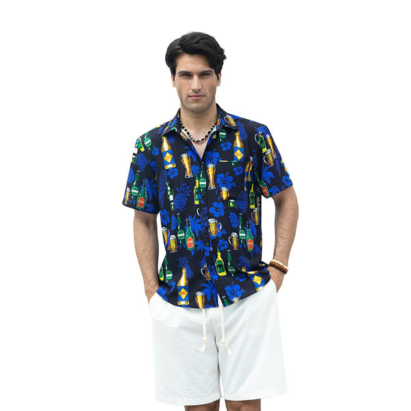 Hawaiian Tropical Shirts with Pocket - Y1- BLUE 
