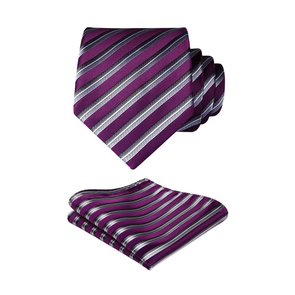 Stripe Tie Handkerchief Set - 01-PURPLE/SILVER 