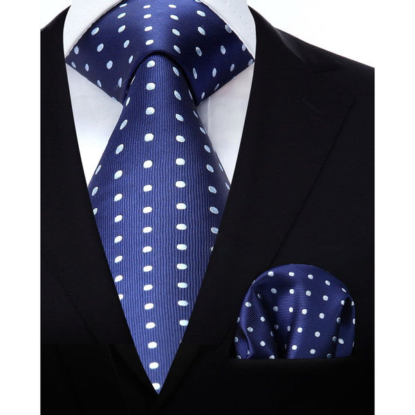 Polka Dot Tie Handkerchief Set - D-NAVY BLUE 1 