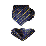 Stripe Tie Handkerchief Set - V- NAVY BLUE-8 