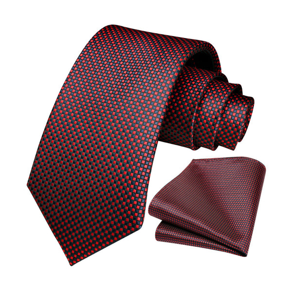 Houndstooth Tie Handkerchief Set - F-BURGUNDY 