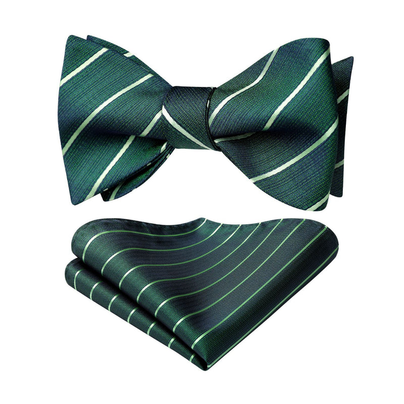 Stripe Bow Tie & Pocket Square - NAVY GREEN 1 
