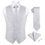 Paisley Floral 4pc Suit Vest Set - E-WHITE1 