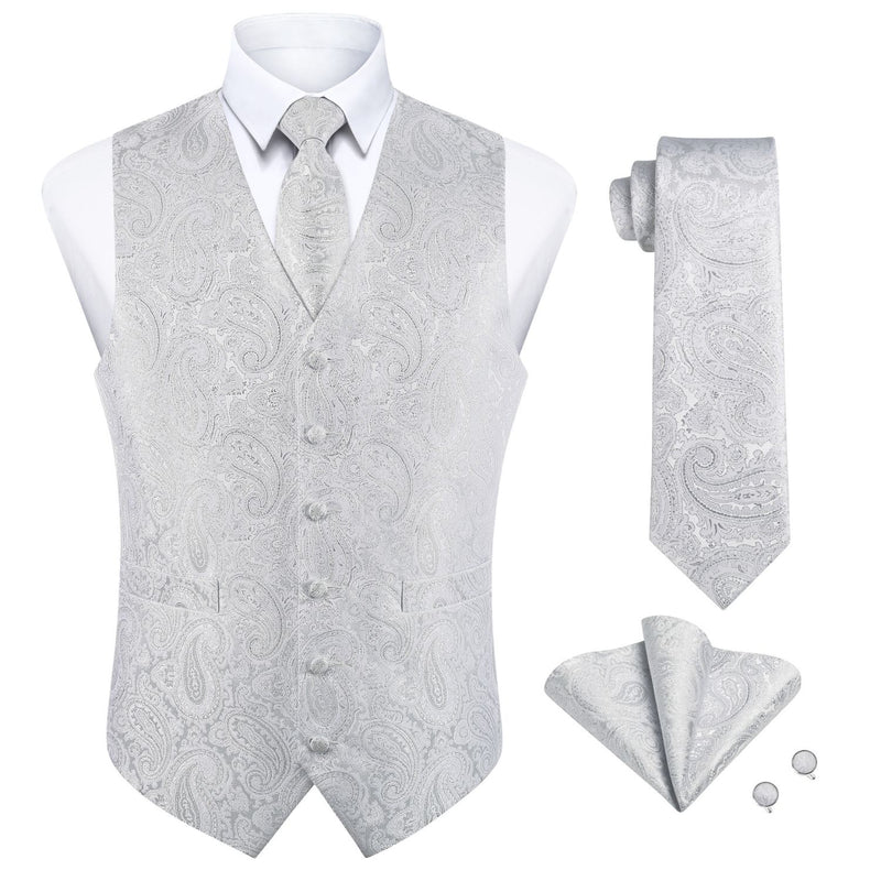 Paisley Floral 4pc Suit Vest Set - E-WHITE1 