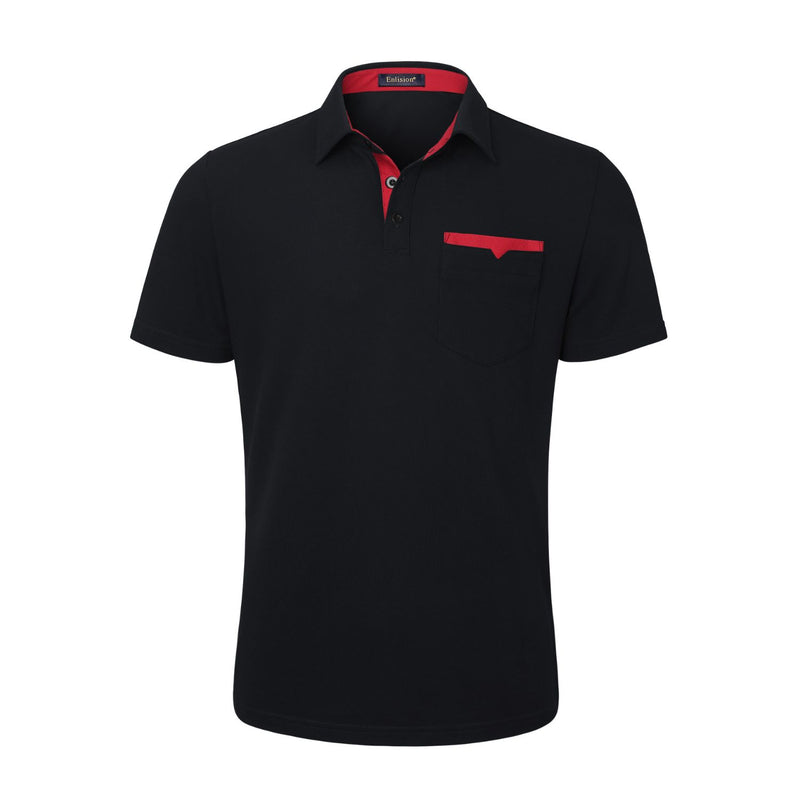 Polo Shirts Short Sleeve with Pocket - BLACK/RED 