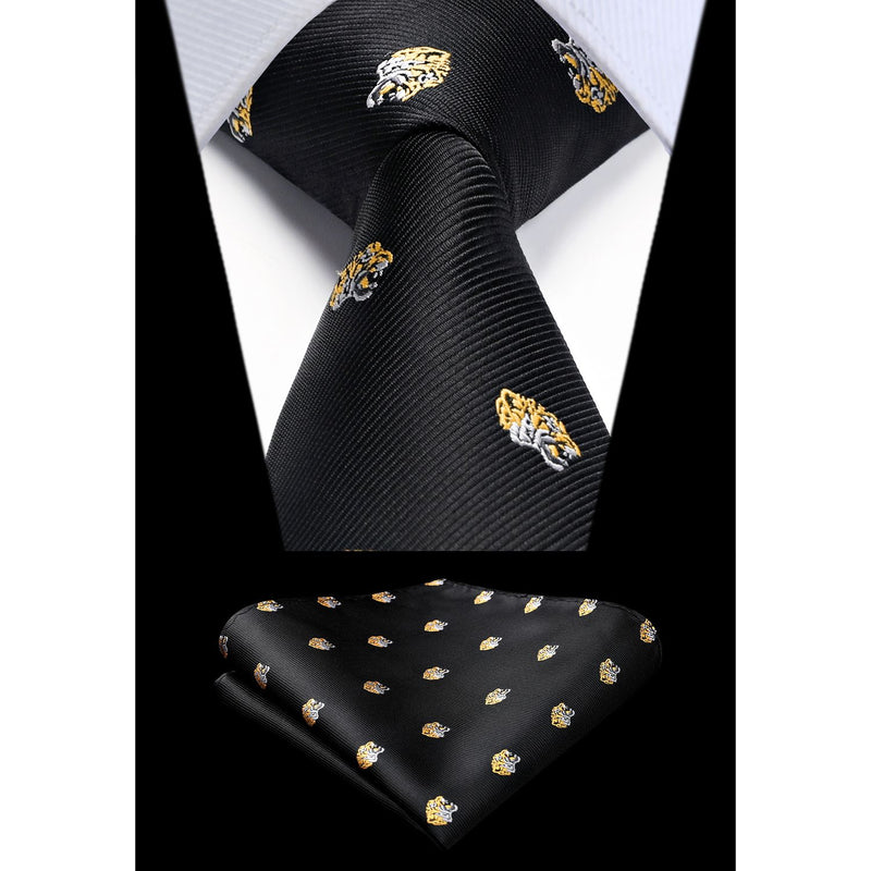 Tiger Tie Handkerchief Set - BLACK 