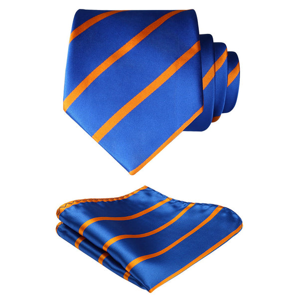 Stripe Tie Handkerchief Set - 03-BLUE/ORANGE 
