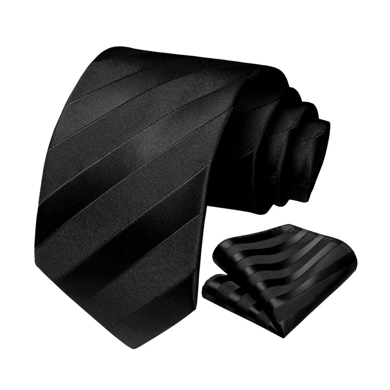 Stripe Tie Handkerchief Set - 01-BLACK 