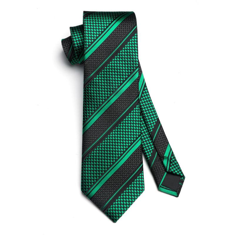 Stripe Tie Handkerchief Cufflinks - C1 - GREEN 