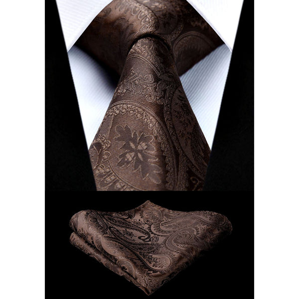 Paisley Tie Handkerchief Set - 2-COCOA BROWN 