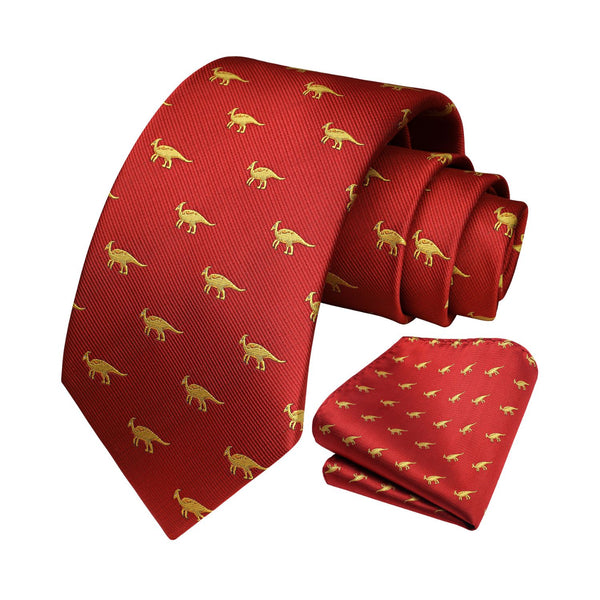 Dinosaur Tie Handkerchief Set - RED 