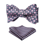 Polka Dots Bow Tie & Pocket Square - B-GRAY/PINK 