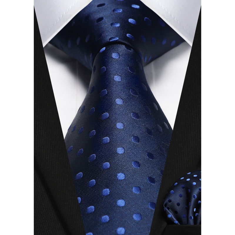 Polka Dot Tie Handkerchief Set - B3-BLUE POLKA DOT 