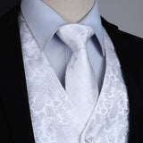 Hisdern Men's White Paisley Vest Tie Set For Weddings Anniversary