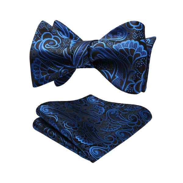 Paisley Floral Bow Tie & Pocket Square - 01-BLUE / BLACK