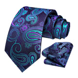Paisley Floral Tie Handkerchief Set - NAVY BLUE/GREEN/PURPLE