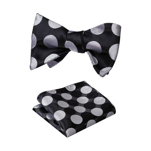 Polka Dots Bow Tie & Pocket Square - BLACK/WHITE 