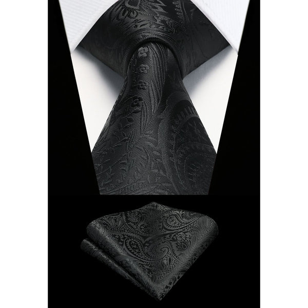 Paisley Tie Handkerchief Set - BLACK 