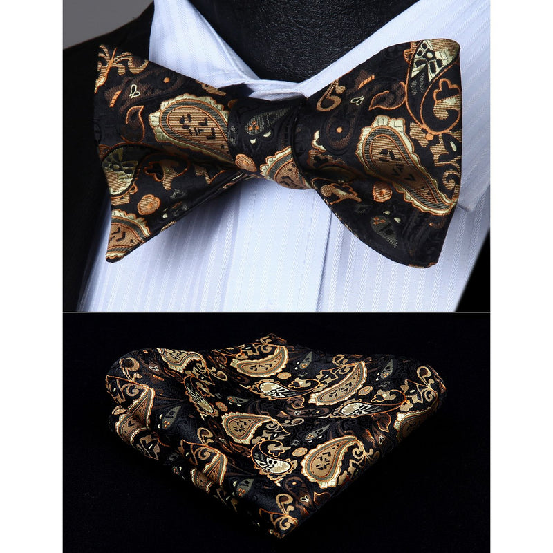Paisley Bow Tie & Pocket Square - A-GOLD/BLACK 
