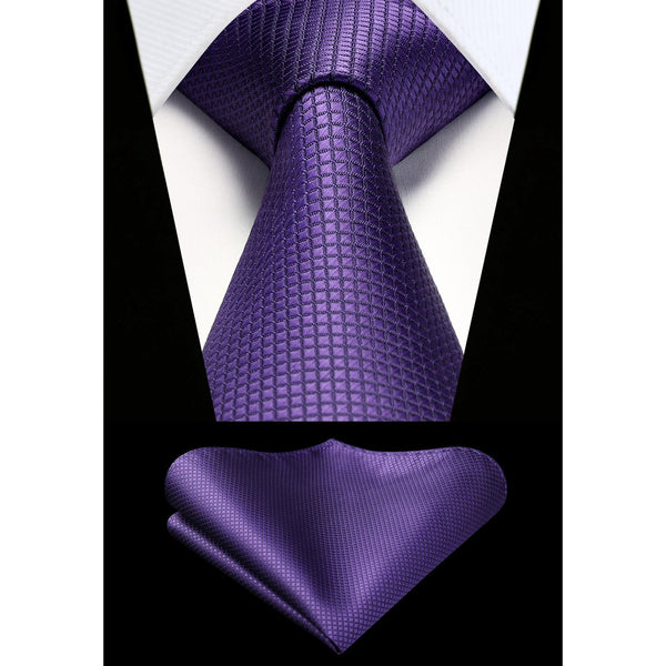 Plaid Tie Handkerchief Set - PURPLE-3 