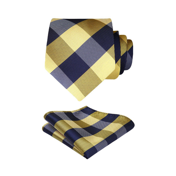 Plaid Tie Handkerchief Set - C-YELLOW 